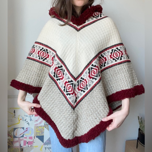 Vintage Milmarte wool woven hooded poncho / approx Xs/S - Picture 3 of 10